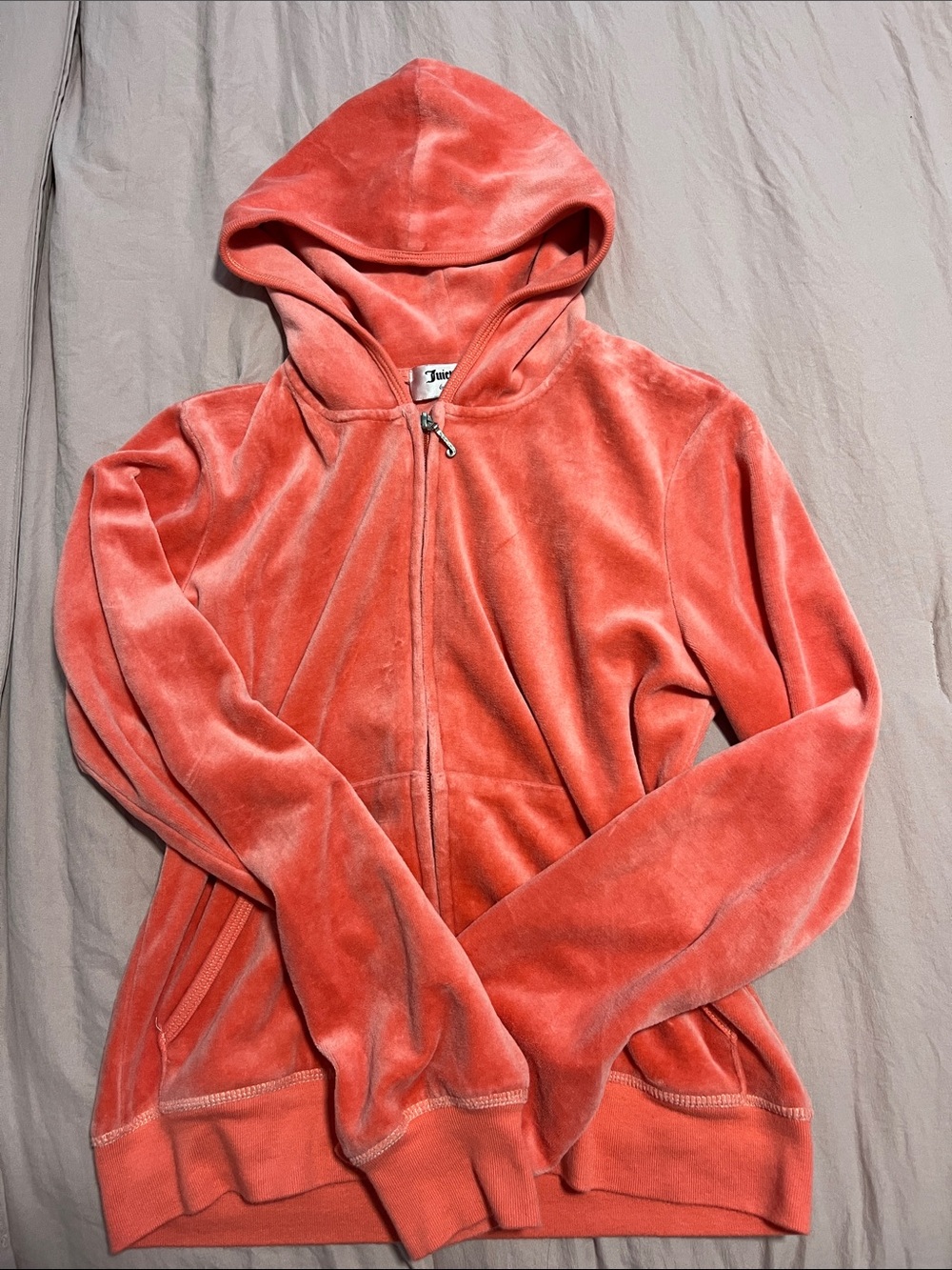 Juicy Couture Coral Orange Velour Full Zip Hoodie Jacket Y2K Style